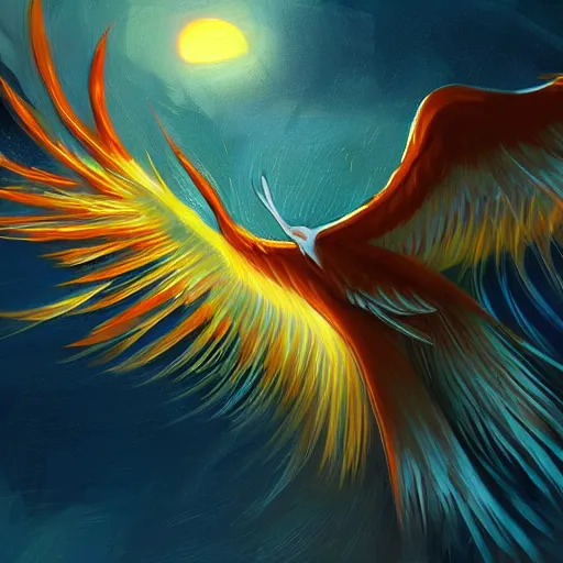 Prompt: pheonix gliding at night with fire on wings, fantasy art, computer art,concept art, higj detail, atmospheric