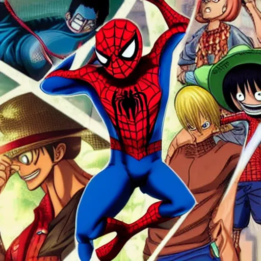 Prompt: spiderman in the style of one piece