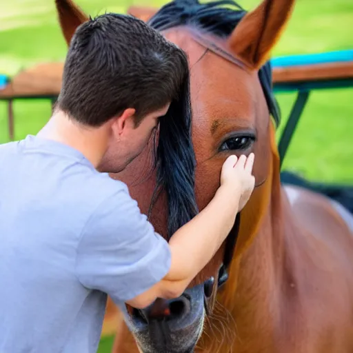 Image similar to cute guy being turned into a pony