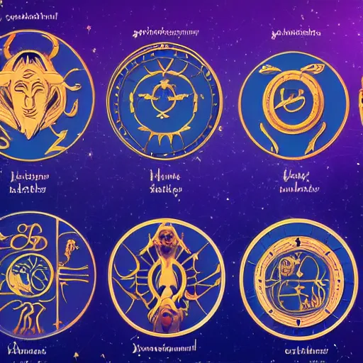 Prompt: zodiac sign horoscope set, illustration, trending on artstation, 4 k, 8 k