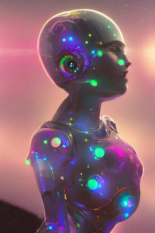 Image similar to A beautiful robotic woman dreaming, cinematic lighting, soft bokeh, sci-fi, modern, colourful, highly detailed, digital painting, artstation, concept art, sharp focus, illustration, by klimt