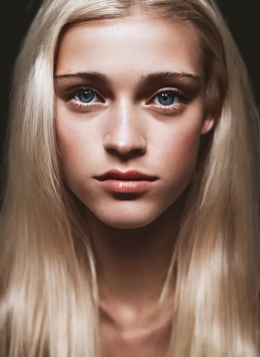 Prompt: Kodak Portra 400, 8K, highly detailed, britt marling style 3/4 photographic Close-up face of a extreme beautiful girl with blond hair ,symmetrical, Hasselblad X1D-50C, medium format. soft light
