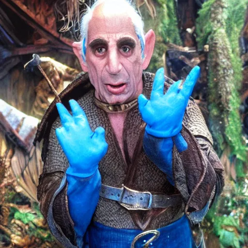 Image similar to Anthony fauci as Hoggle from Movie the Labyrinth. Wearing blue gloves.