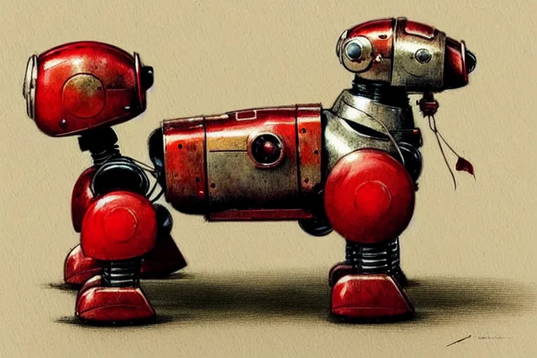 Image similar to adventurer ( ( ( ( ( 1 9 5 0 s retro future android robot dog. muted colors. ) ) ) ) ) by jean baptiste monge!!!!!!!!!!!!!!!!!!!!!!!!! chrome red