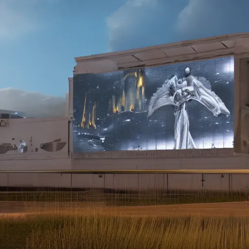 Image similar to sci-fi wall structure on the coronation of napoleon painting and photogrammetry point cloud digital billboard in the middle, unreal engine 5, keyshot, octane, artstation trending, ultra high detail, ultra realistic, cinematic, 8k, 16k, in style of zaha hadid, colors in style of nanospace Michael Menzelincev, colors in style of the Blade Runner 2049, in plastic, dark, tilt shift,