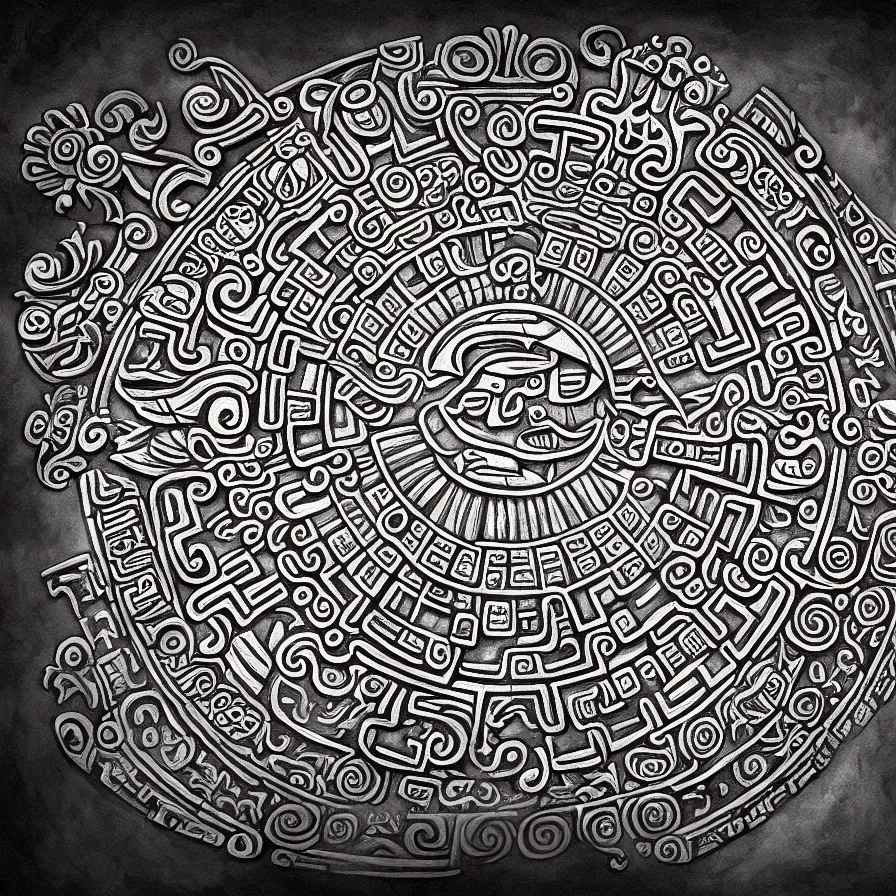 Image similar to wide angle shot mayan calendar stone carvings intricate elegant highly detailed centered digital painting artstation concept art