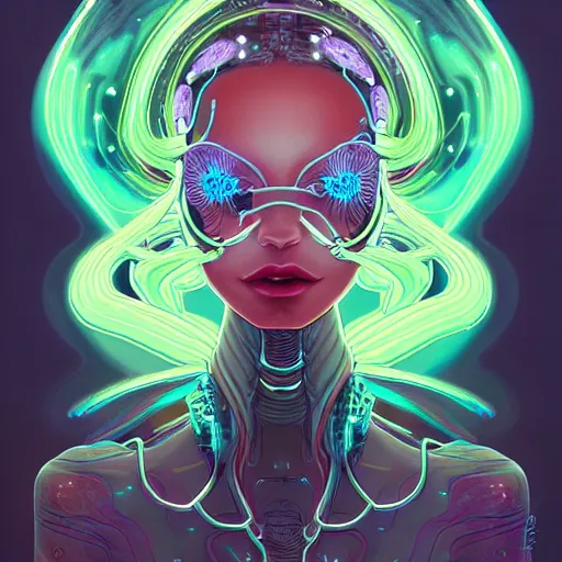 Prompt: ethereal, bioluminescent wired, cybernetic alien princess in the mountains, extremely detailed, sharp focus, portrait, smooth, digital illustration, by james jean, by rossdraws, frank franzzeta, sakimichan