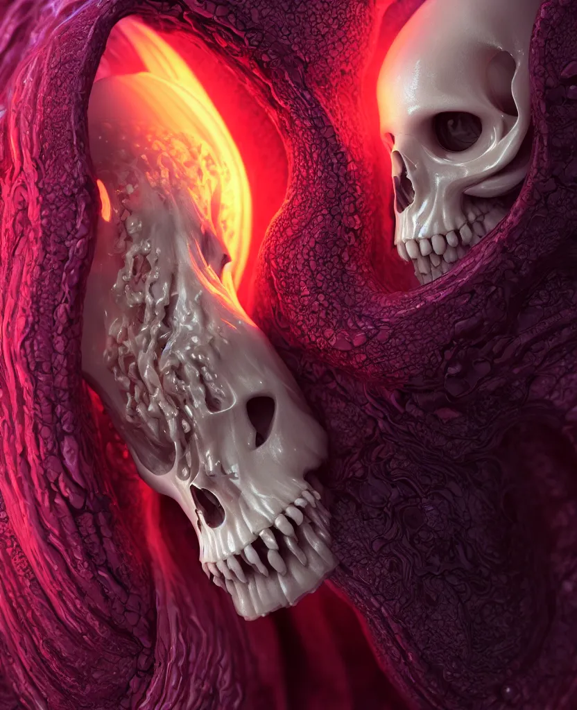 Image similar to hooded goddess close - up portrait hooded human skull, ram skull, squid phoenix jellyfish, orchid, betta fish, bioluminiscent, intricate artwork by tooth wu and wlop and beeple. octane render, trending on artstation, greg rutkowski very coherent symmetrical artwork. cinematic, hyper realism, high detail, octane render, 8 k