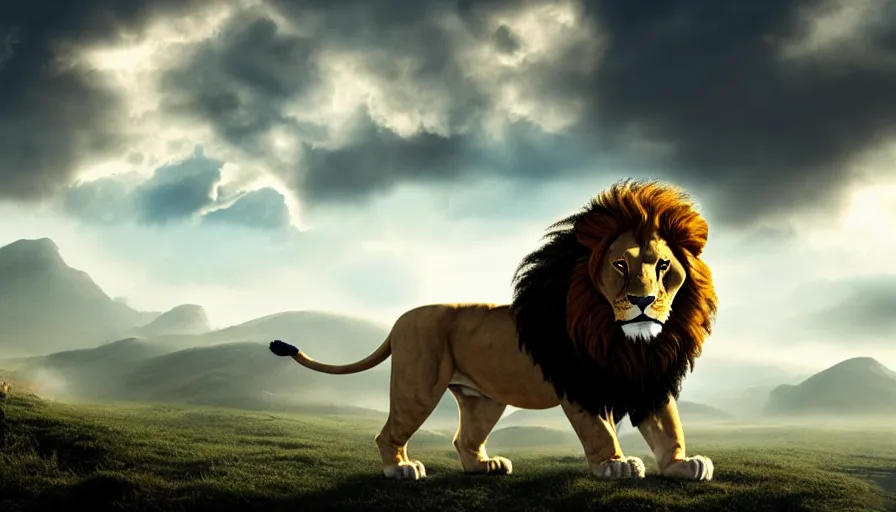 Image similar to cloud in the shape of a lion, matte painting, highly detailed, 8k