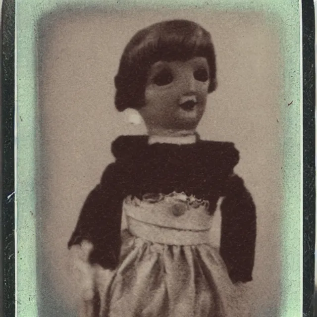 Image similar to cursed vintage doll, polaroid