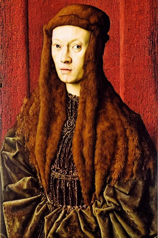 Prompt: portrait of atlach - nacha, oil painting by jan van eyck, northern renaissance art, oil on canvas, wet - on - wet technique, realistic, expressive emotions, intricate textures, illusionistic detail