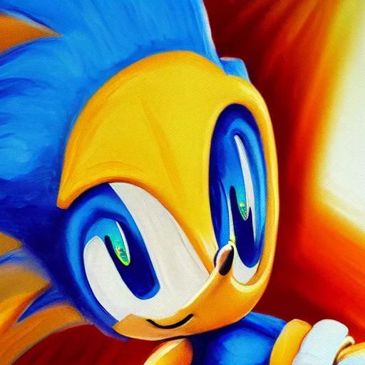 Image similar to chad sonic the hedgehog, gotta go fast, expressive oil painting
