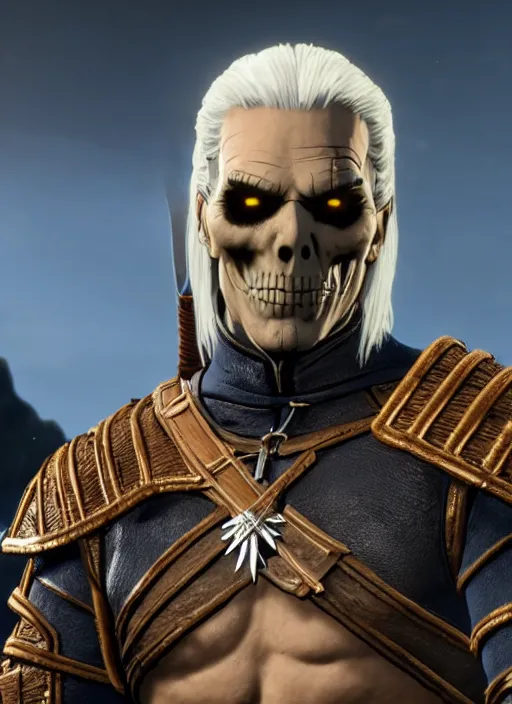 Image similar to movie still of skeletor as geralt in the witcher 3, gameplay, 8 k, hd