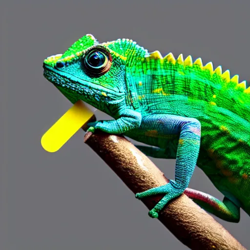 Image similar to a chameleon eating a popsicle