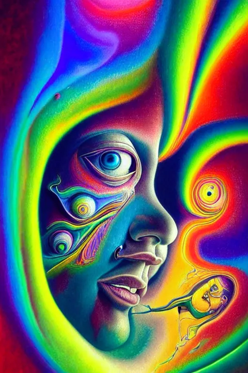 Prompt: hyperrealistic abstract close-up Renaissance psychedelic!! celestial happy! pure creature!! peaceful! kind spirit of nature! beautiful fractal!! eyes! highly detailed concept art eric zener elson peter cinematic hard rainbow lighting high angle hd 8k sharp shallow depth of field endless, inspired by Zdzisław Beksiński Salvador Dali