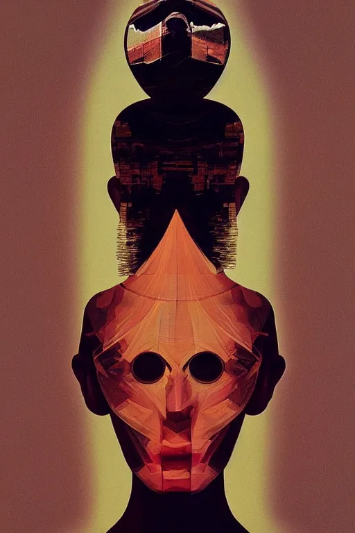 Image similar to woman wearing television and digital glitch head Edward Hopper and James Gilleard, Zdzislaw Beksisnski, higly detailed