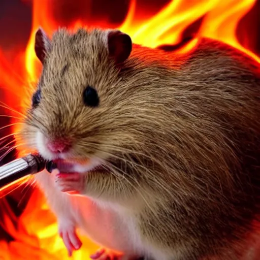 Prompt: a giant hamster spitting fire