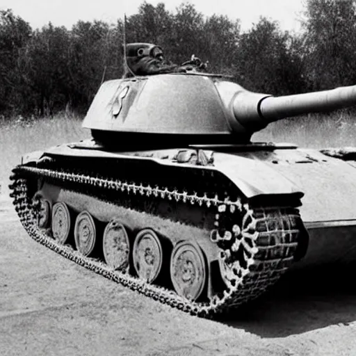 Prompt: historical photograph of a soviet t - 3 4 - 8 5 tank, taken in 1 9 5 0, black and white, soldiers smiling