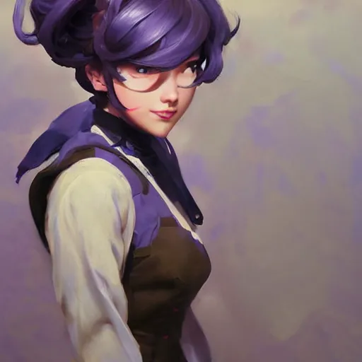 Image similar to greg manchess portrait painting of violet evergarden as overwatch character, totally whack, medium shot, asymmetrical, profile picture, organic painting, sunny day, matte painting, bold shapes, hard edges, street art, trending on artstation, by huang guangjian and gil elvgren and sachin teng