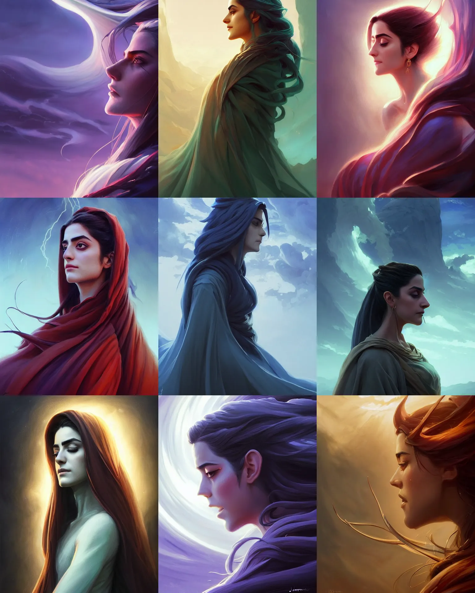 Prompt: side profile centered painted portrait, Maya Ali as a storm sorcerer, Elden Ring, matte painting concept art, beautifully backlit, specular lighting, official fanart, pretty, beautiful, elegant, 4k, HDR, Trending on artstation, Behance, by Jesper Ejsing and RHADS and Makoto Shinkai and Lois van baarle and ilya kuvshinov and rossdraws and Cushart Krentz and Gilleard James