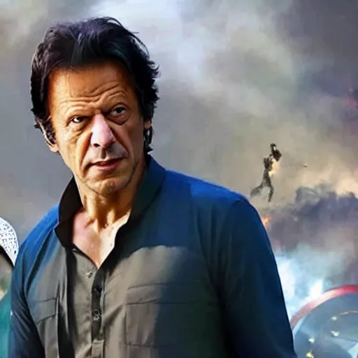 Image similar to A still of Imran Khan in an Avengers movie