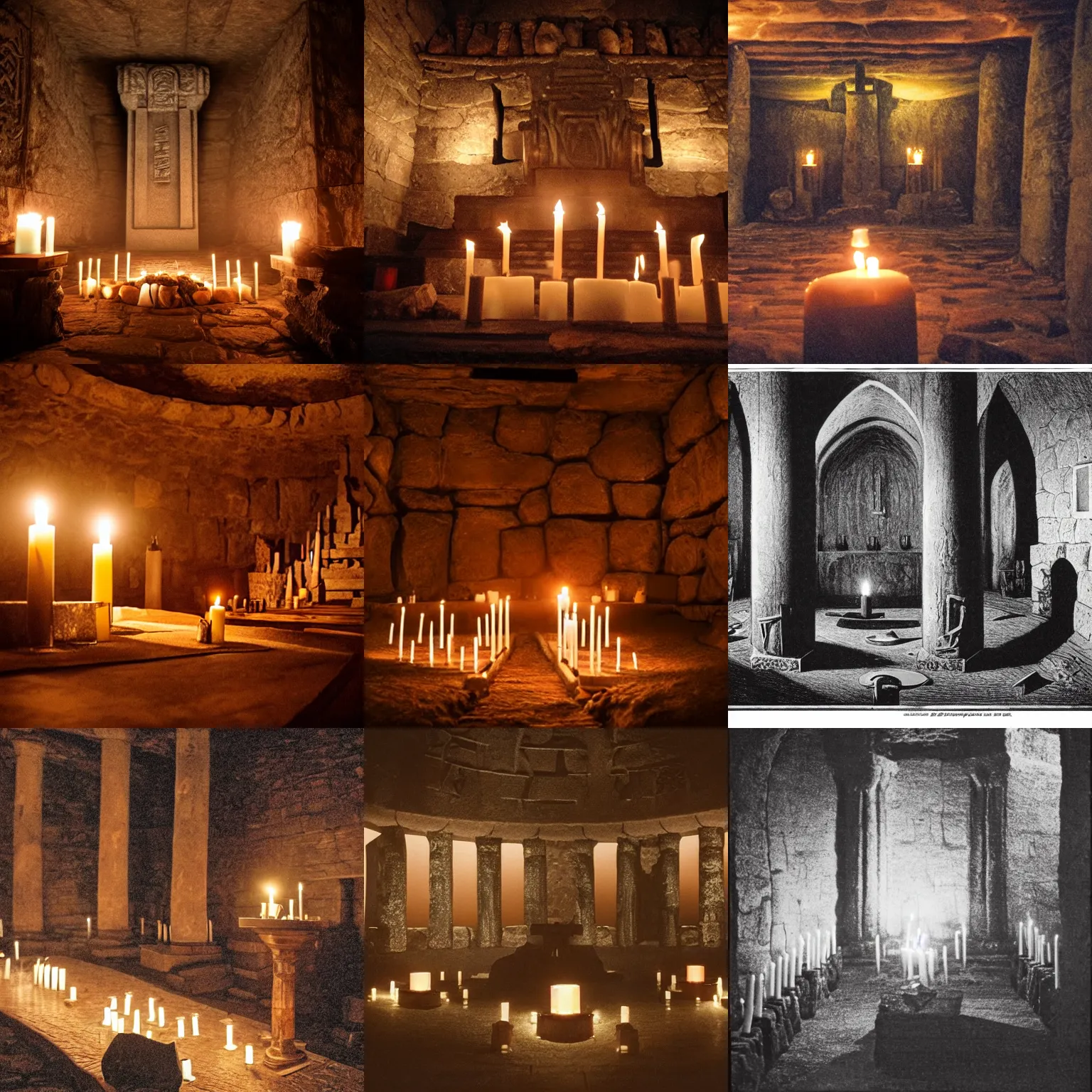 Prompt: interior of norse temple, candlelight, movie still