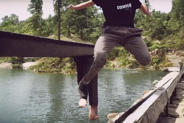 Prompt: pewdiepie jumping off a bridge