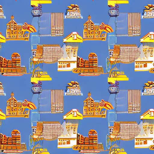 Image similar to fashion house hermes repeating pattern featuring cities and people vector illustration in style of anime realistic uhd 8 k