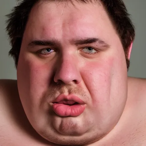 Image similar to smelly ugly obese man, close up to his wet face