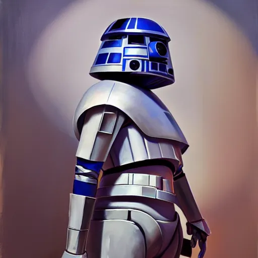 Image similar to greg manchess portrait painting of r 2 d 2 as overwatch character, medium shot, asymmetrical, profile picture, organic painting, sunny day, matte painting, bold shapes, hard edges, street art, trending on artstation, by huang guangjian and gil elvgren and sachin teng