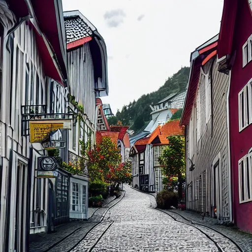 Prompt: a picturesque street in bergen, norway