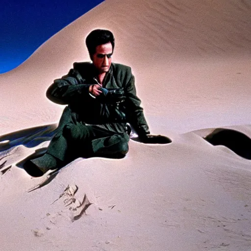 Prompt: A still of Agent Cooper from Twin Peaks in Dune (1984)