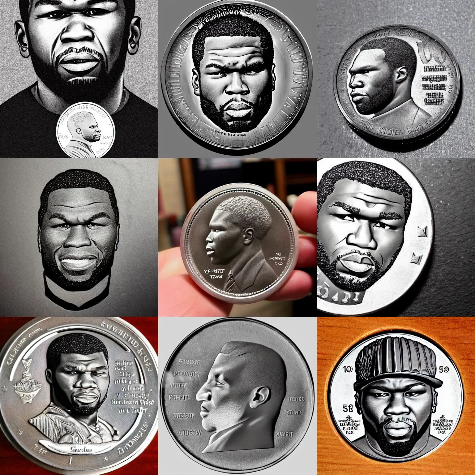 Prompt: an engraved portrait of 5 0 cent!!!!!!!!!!!!! on a fifty cents coin