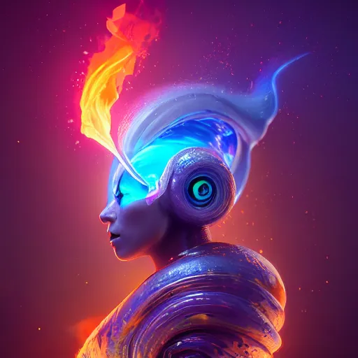 Prompt: beautiful colorful snail, magic of fire and magic of ice. intricate portrait, occult cyberpunk, ancient futuristic, dark art, occult. by Petros Afshar, by artgerm, by Eddie Mendoza, by Peter mohrbacher, octane render, 3d, unreal engine, depth of field, bokeh, motion blur, blur