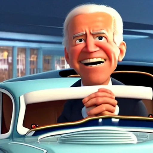 Image similar to cinematic film still of joe biden in the movie cars by pixar