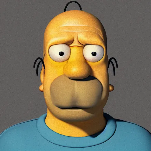 Image similar to homer simpson, realistic face, highly detailed eyes, highly detailed face, 8 k, hd, octane render, unreal engine, 3 d shading, subsurface scattering, limited concentration, iteration 1 0 0 0 0 0 0