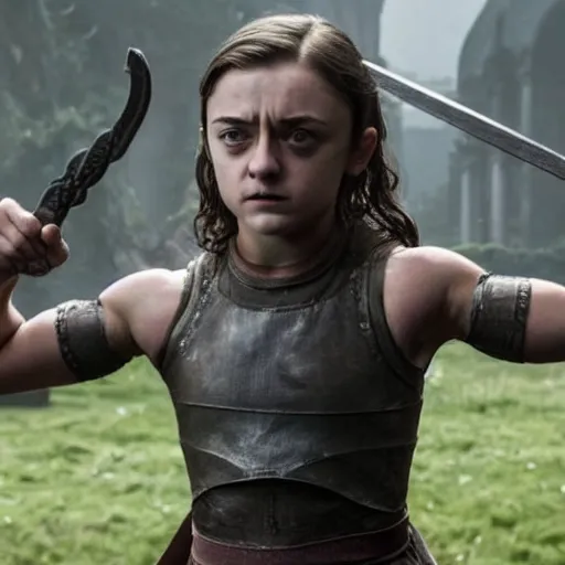 Prompt: muscular young arya stark showing her abs, glisten, high resolution, hard light, cnn, afp, reuters