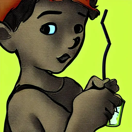 Image similar to a kid looking through a straw, cartoon, digital art