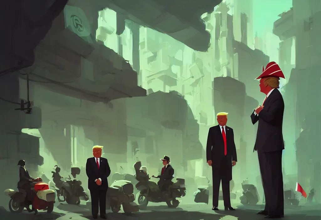 Image similar to donald trump dressed as mexican, presidental elections candidates, cnn, fox news, fantasy, by atey ghailan, by greg rutkowski, by greg tocchini, by james gilleard, by joe gb fenton, dynamic lighting, gradient light green, brown, blonde cream, salad and white colors in scheme, grunge aesthetic