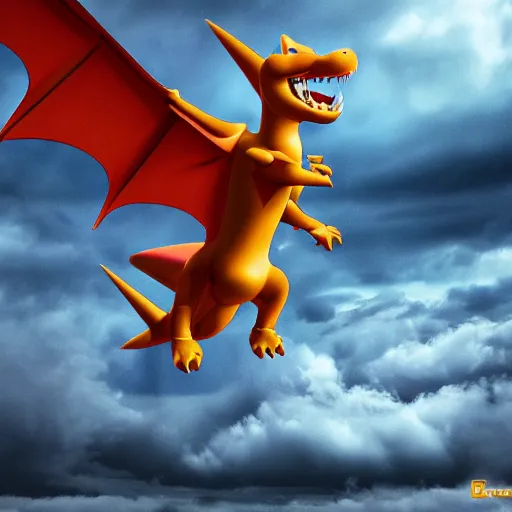 Prompt: charizard, flying in a stormy sky highly detailed, 4 k, hdr, smooth, sharp focus, high resolution, award - winning photo, boris valejo, photorealistic