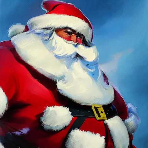 Image similar to greg manchess portrait painting of fully armored santa claus as overwatch character, medium shot, asymmetrical, profile picture, organic painting, sunny day, matte painting, bold shapes, hard edges, street art, trending on artstation, by huang guangjian and gil elvgren and sachin teng