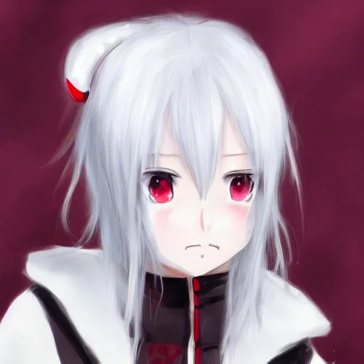 Image similar to white hair, red eyes, two small horn on the head, anime style, anime girl, sketch