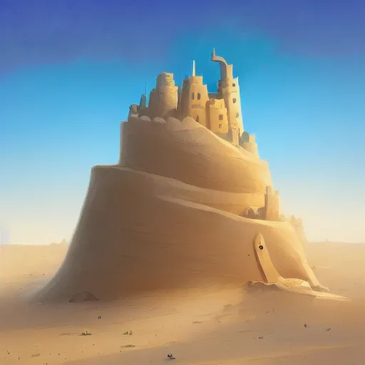 Prompt: a sand castle in the desert, by Jordan Grimmer and RHADS and Gilbert Williams, artstation, concept art, aesthetic, high definition