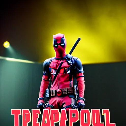 Image similar to Deadpool at a concert very detailed photorealism 4K quality