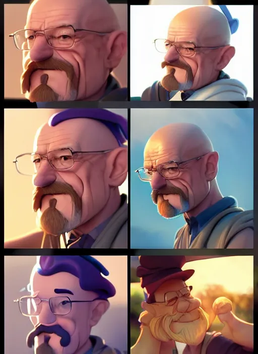 Image similar to cute builder walter white, natural lighting, path traced, highly detailed, high quality, digital painting, by don bluth and ross tran and studio ghibli and alphonse mucha, artgerm