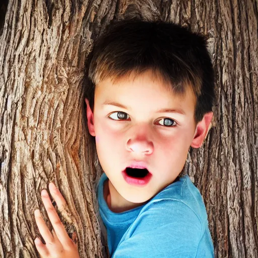 Prompt: photo of a boy made of wood