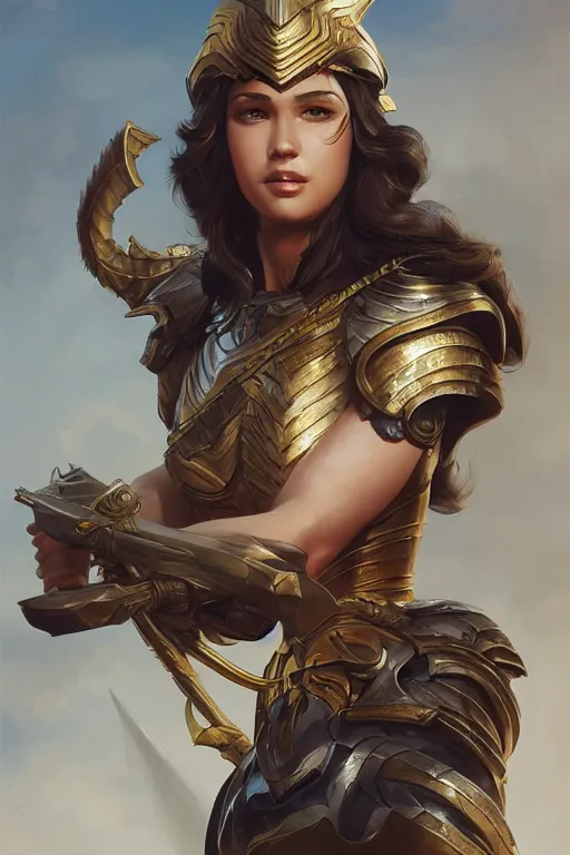 Image similar to amazon valkyrie athena, d & d, fantasy, portrait, highly detailed, headshot, digital painting, trending on artstation, concept art, sharp focus, illustration, art by artgerm and greg rutkowski and magali villeneuve