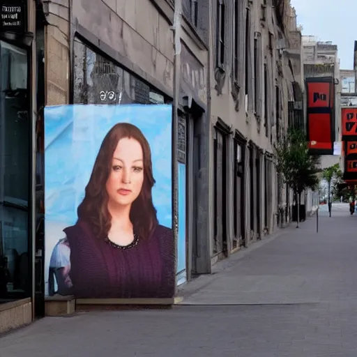 Prompt: photo of person walking down the street, with mona lisas face