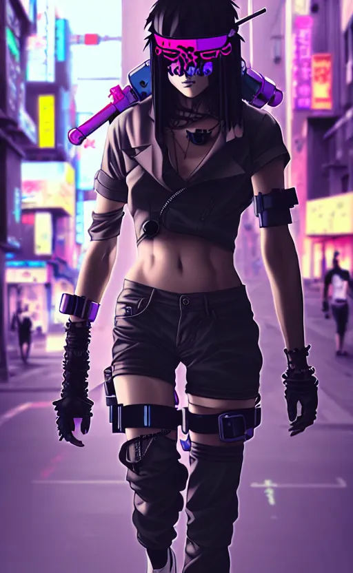 prompthunt: cyberpunk anime girl walk on the street, cyberpunk oni mask, 3  / 4 shot, street night, beautiful face, grafity, arcane, detail, good face,  pose model, concept art, in style of yoji