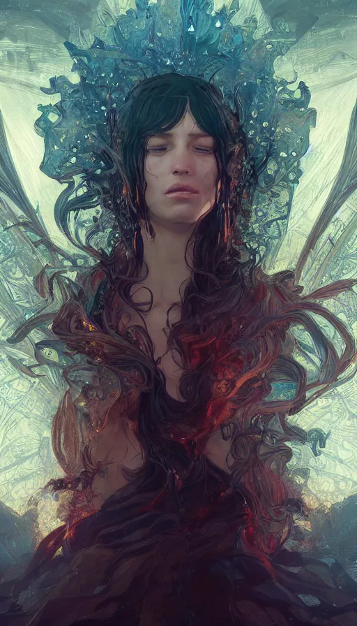 Prompt: tears waterfall, fame of thrones, lord of daggers, neon, fibonacci, sweat drops, insane, intricate, highly detailed, digital painting, artstation, concept art, smooth, sharp focus, illustration, Unreal Engine 5, 8K, art by artgerm and greg rutkowski and alphonse mucha